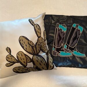 Western Desert Cactus & Cowboy Boot Pillow Covers - Beige, Olive, Black, Teal
